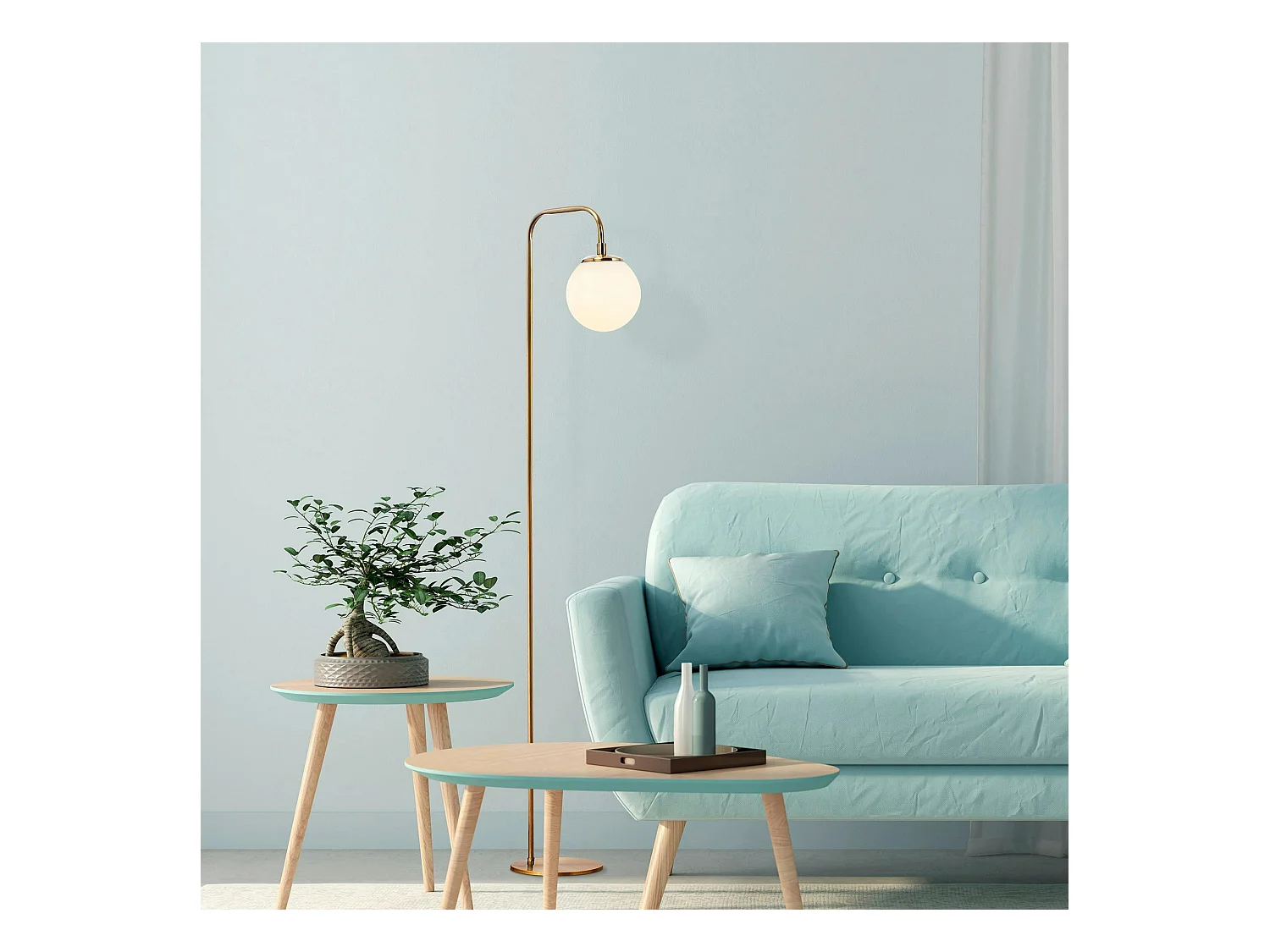 Lampadaire vintage sur tige, 1 globe verre dépoli SIERRE