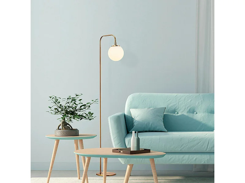 Lampadaire vintage sur tige, 1 globe verre dépoli SIERRE