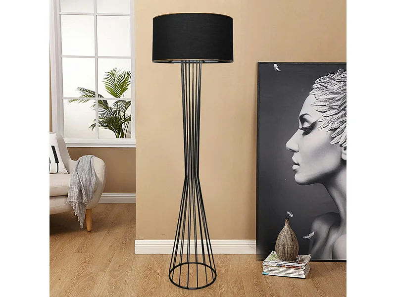 Lampadaire salon moderne chic noir, abat-jour tissu SINOP