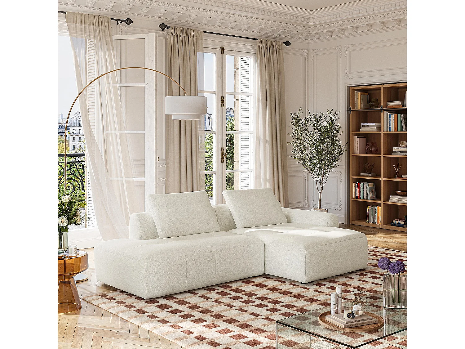 Habitat - Canapé d'angle droit avec lin - Ivoire - Astana