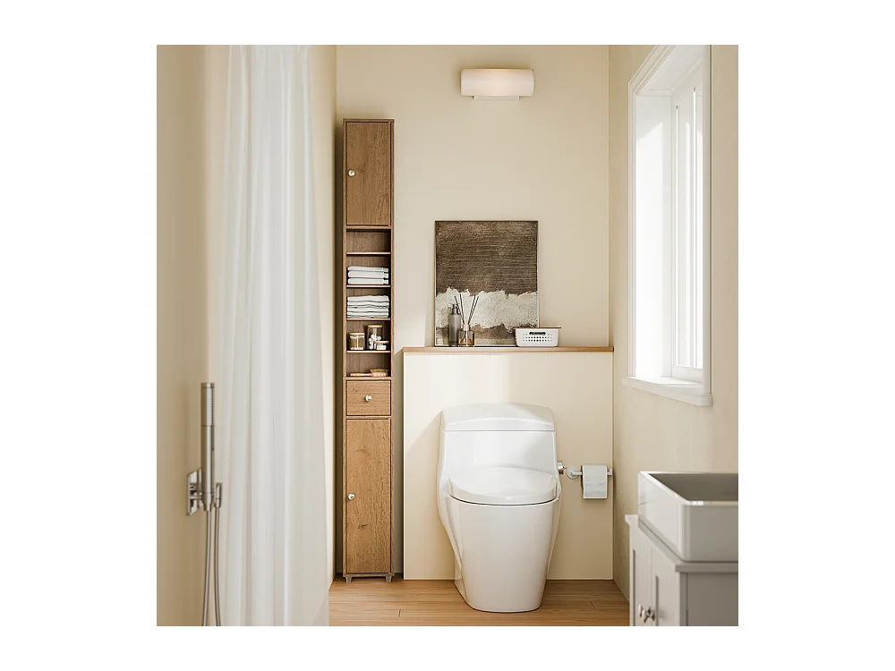 SoBuy wodoodporna szafka łazienkowa z półkami i szufladą, kolor drewna