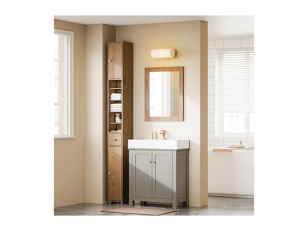 SoBuy wodoodporna szafka łazienkowa z półkami i szufladą, kolor drewna