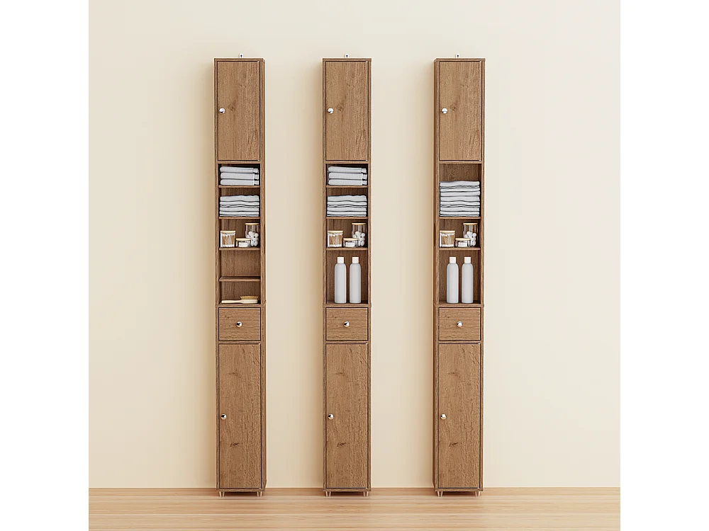 SoBuy Meuble Étroits Salle de Bain avec Tiroir et Étagères Réglables, Bois