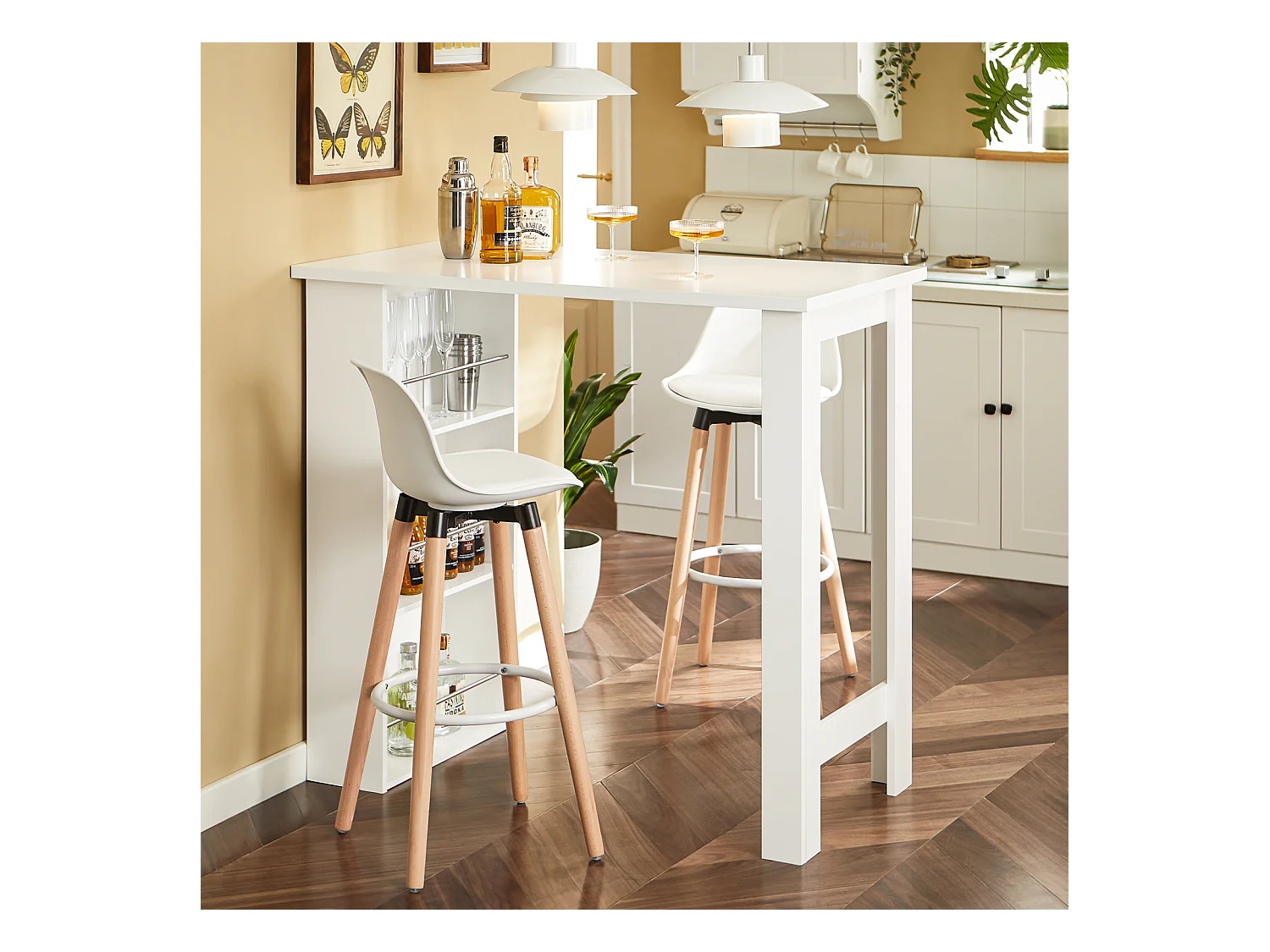 SoBuy Table de Bar Blanche pour Petits Espaces, Cuisine, Salon, Bureau