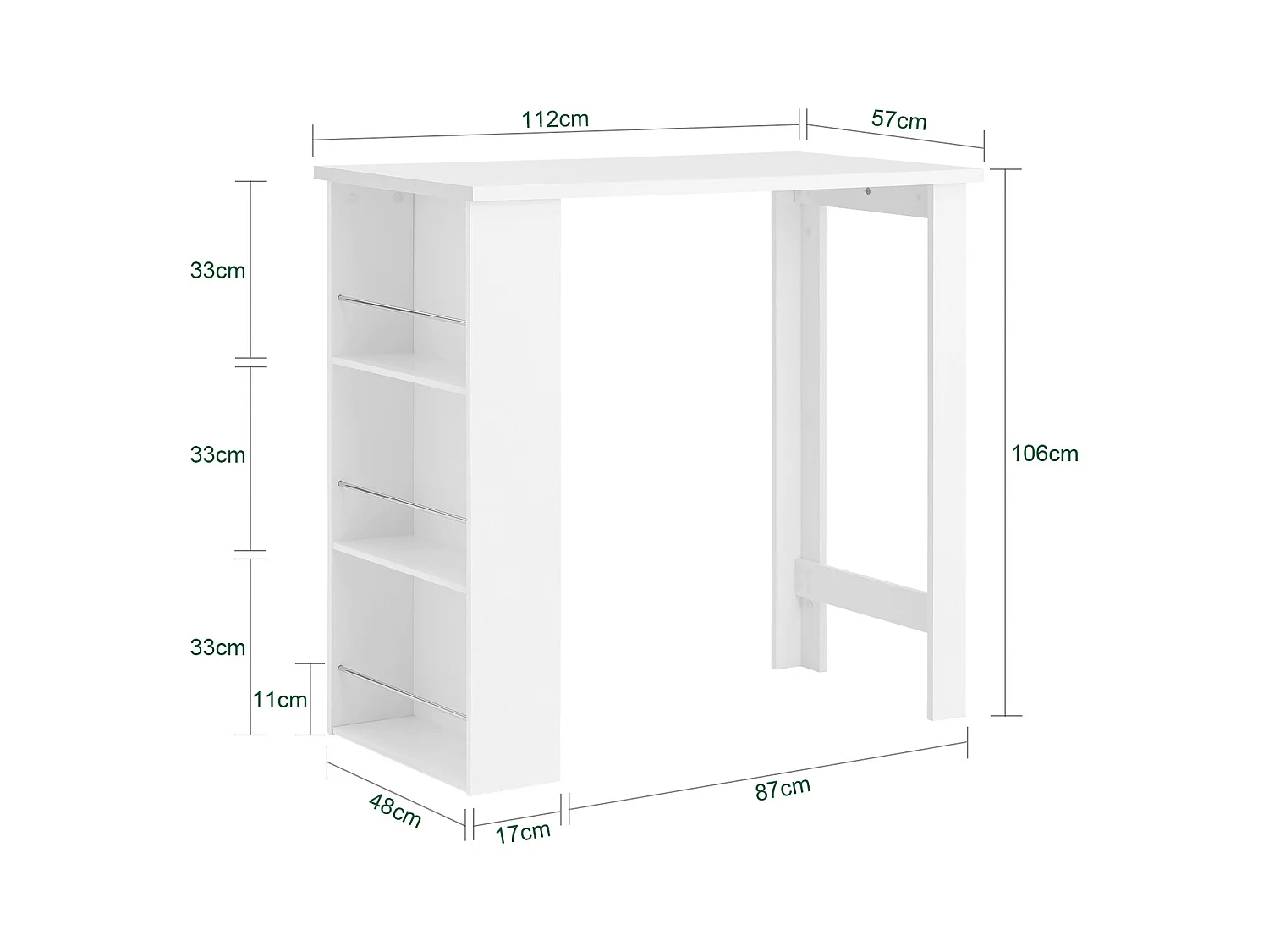 SoBuy Table de Bar Blanche pour Petits Espaces, Cuisine, Salon, Bureau