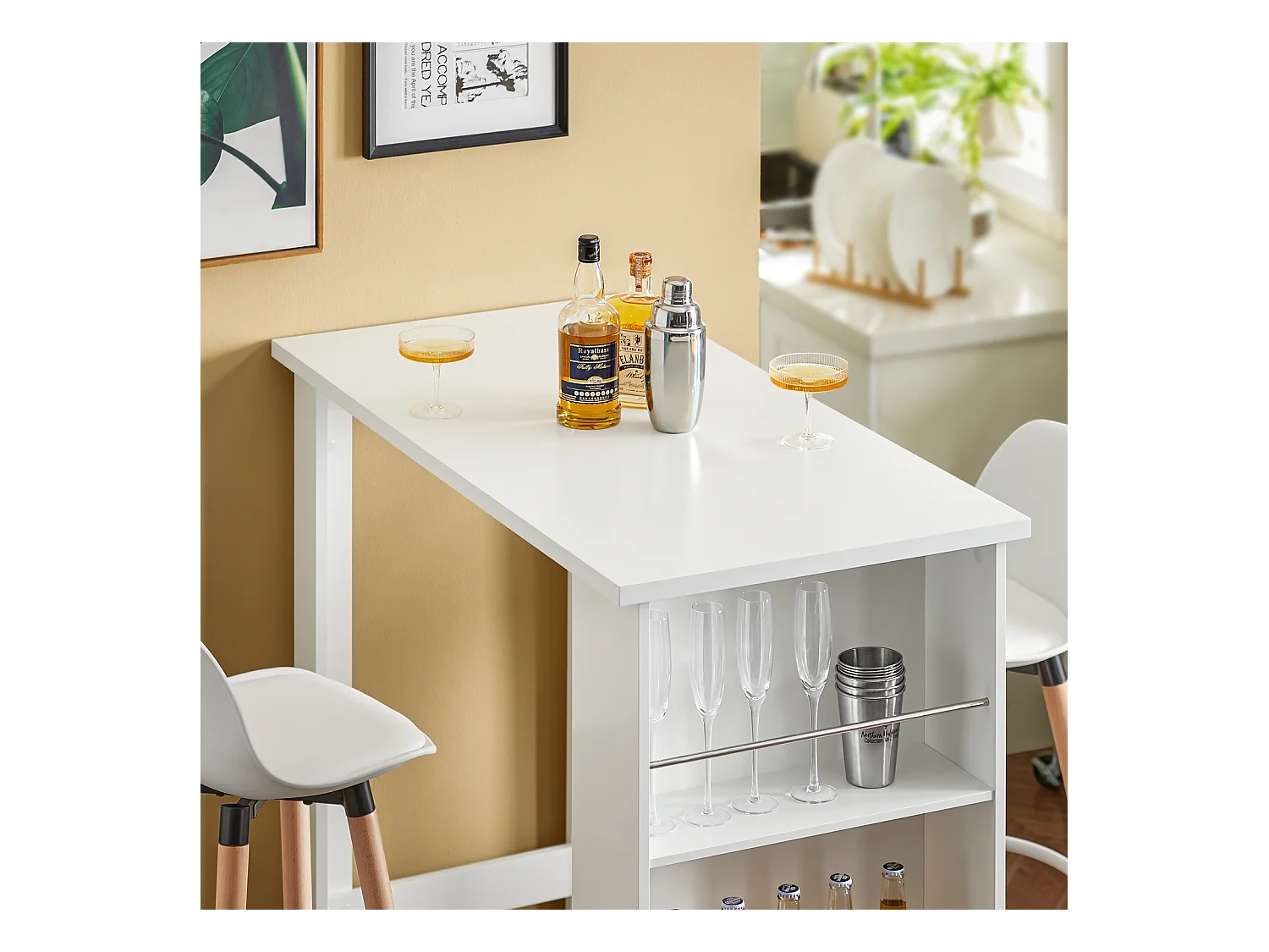SoBuy Table de Bar Blanche pour Petits Espaces, Cuisine, Salon, Bureau