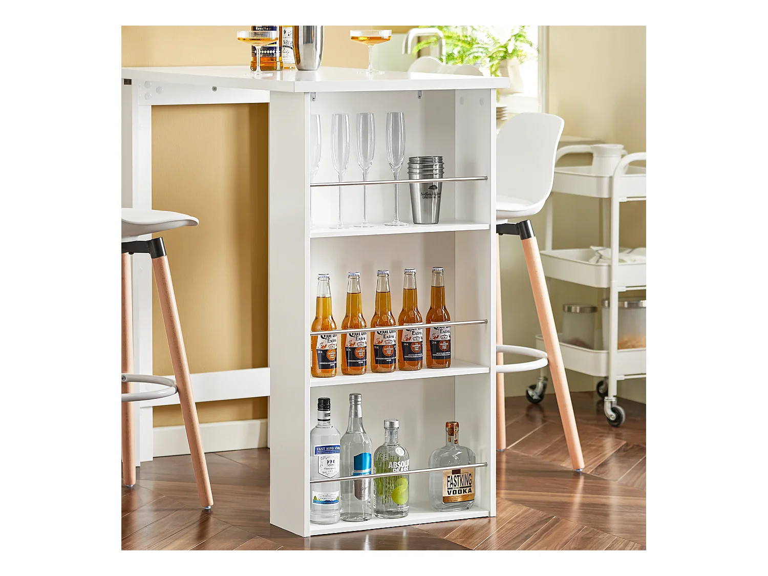 SoBuy Table de Bar Blanche pour Petits Espaces, Cuisine, Salon, Bureau