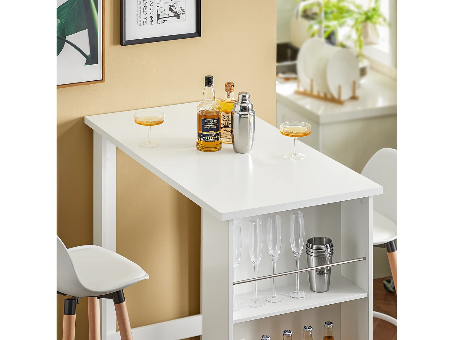 SoBuy Table de Bar Blanche pour Petits Espaces, Cuisine, Salon, Bureau