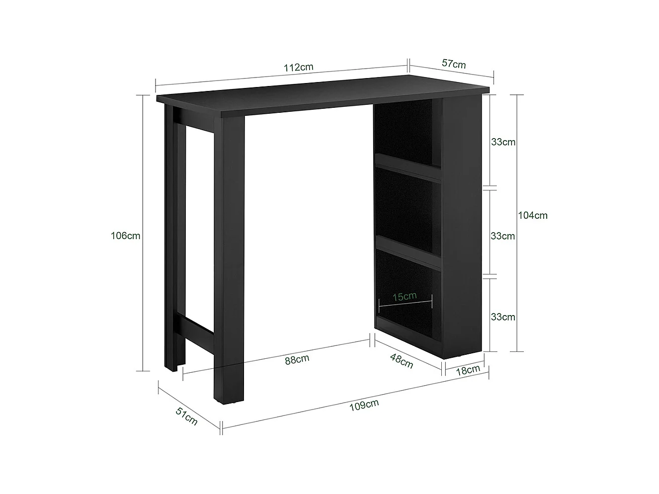 SoBuy Table de Bar Haute Noire pour Cuisine, Salon, Bureau ou Café