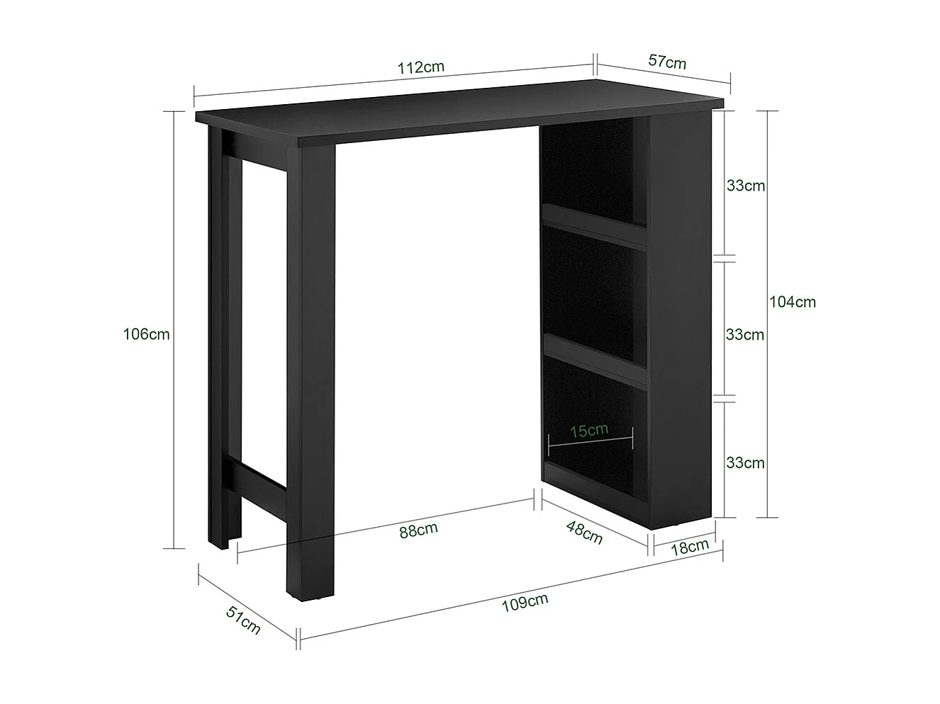 SoBuy Table de Bar Haute Noire pour Cuisine, Salon, Bureau ou Café