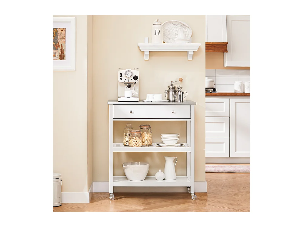 SoBuy Desserte de Cuisine Roulante avec Plateau Inox, Tiroirs et Étagères