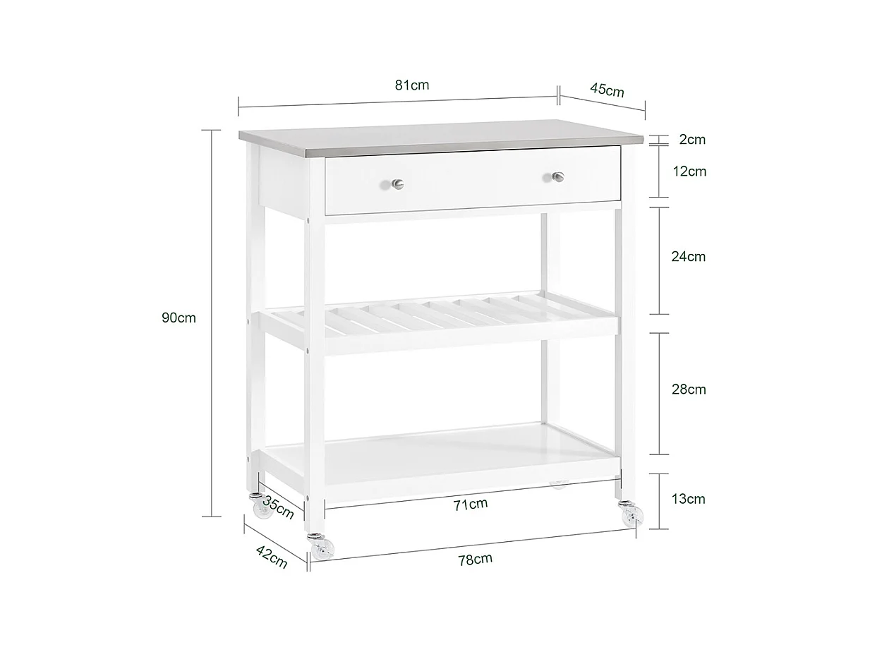 SoBuy Desserte de Cuisine Roulante avec Plateau Inox, Tiroirs et Étagères