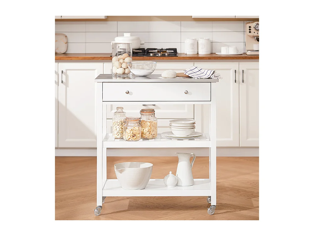 SoBuy Desserte de Cuisine Roulante avec Plateau Inox, Tiroirs et Étagères