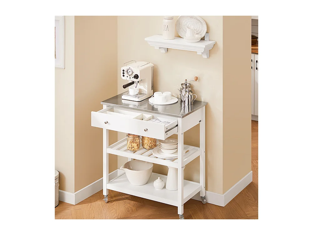 SoBuy Desserte de Cuisine Roulante avec Plateau Inox, Tiroirs et Étagères