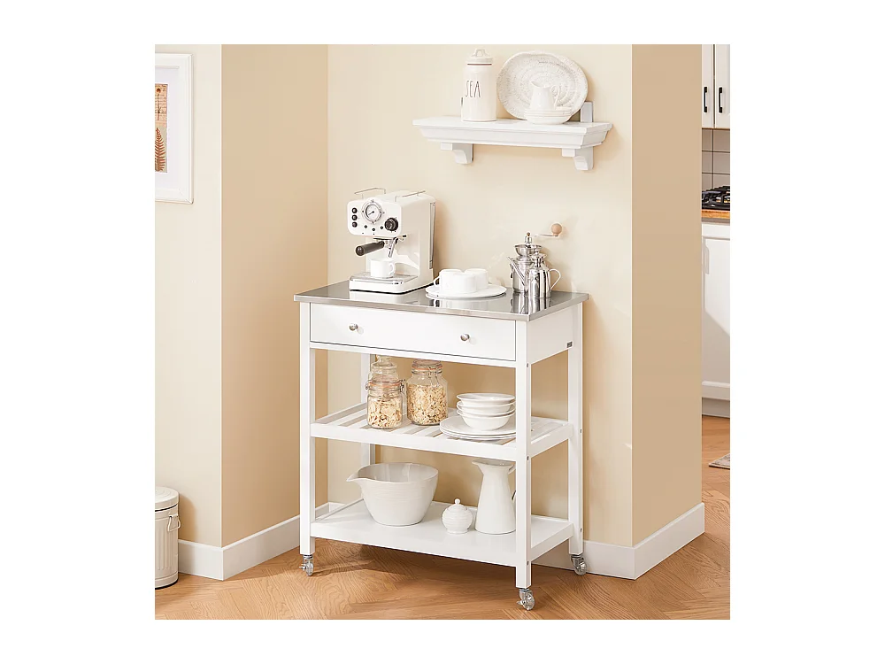 SoBuy Desserte de Cuisine Roulante avec Plateau Inox, Tiroirs et Étagères