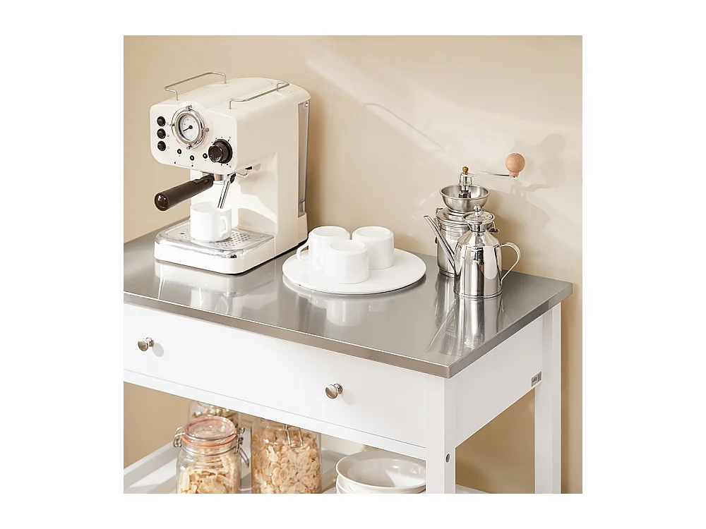 SoBuy Desserte de Cuisine Roulante avec Plateau Inox, Tiroirs et Étagères