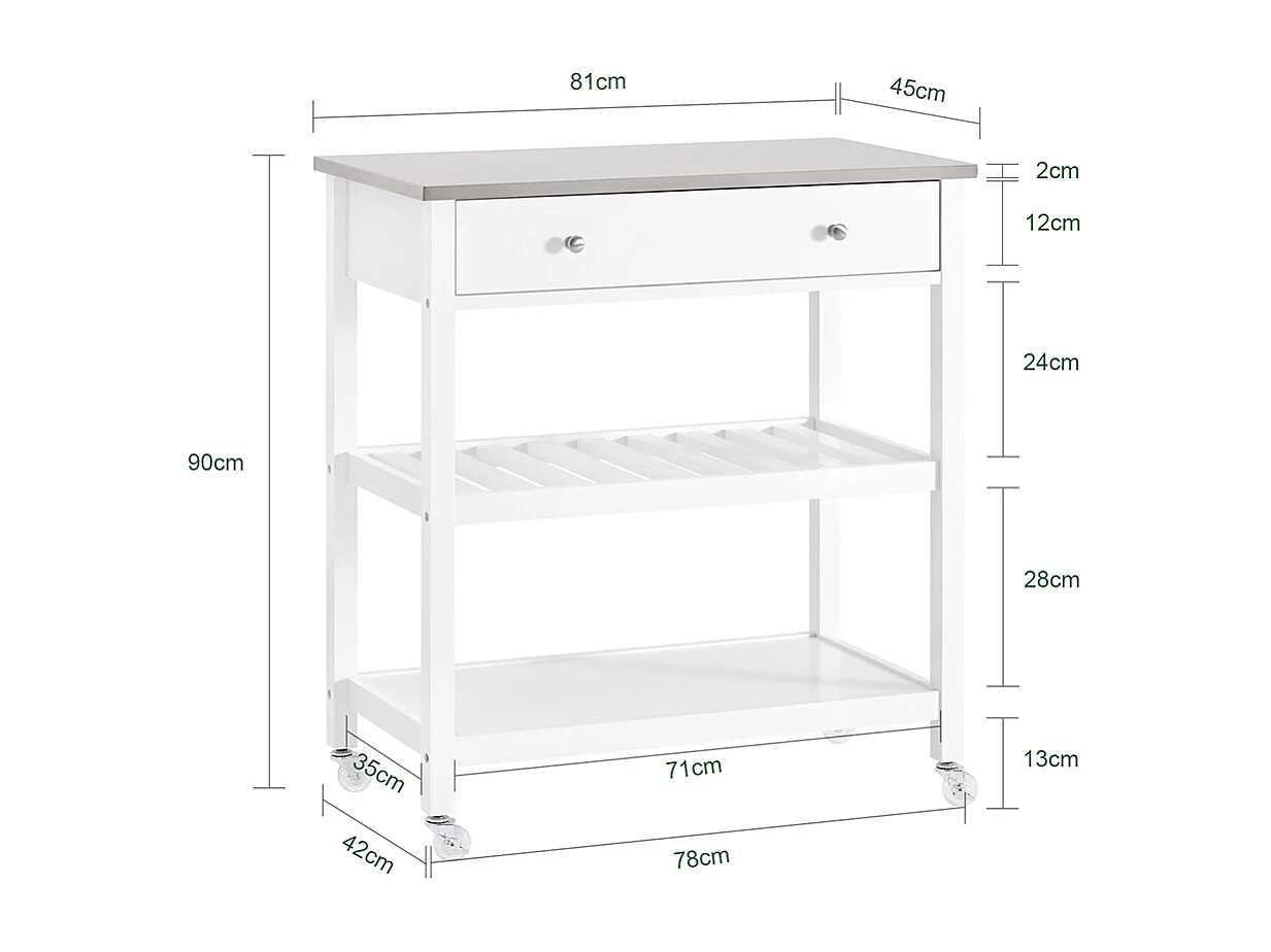 SoBuy Desserte de Cuisine Roulante avec Plateau Inox, Tiroirs et Étagères