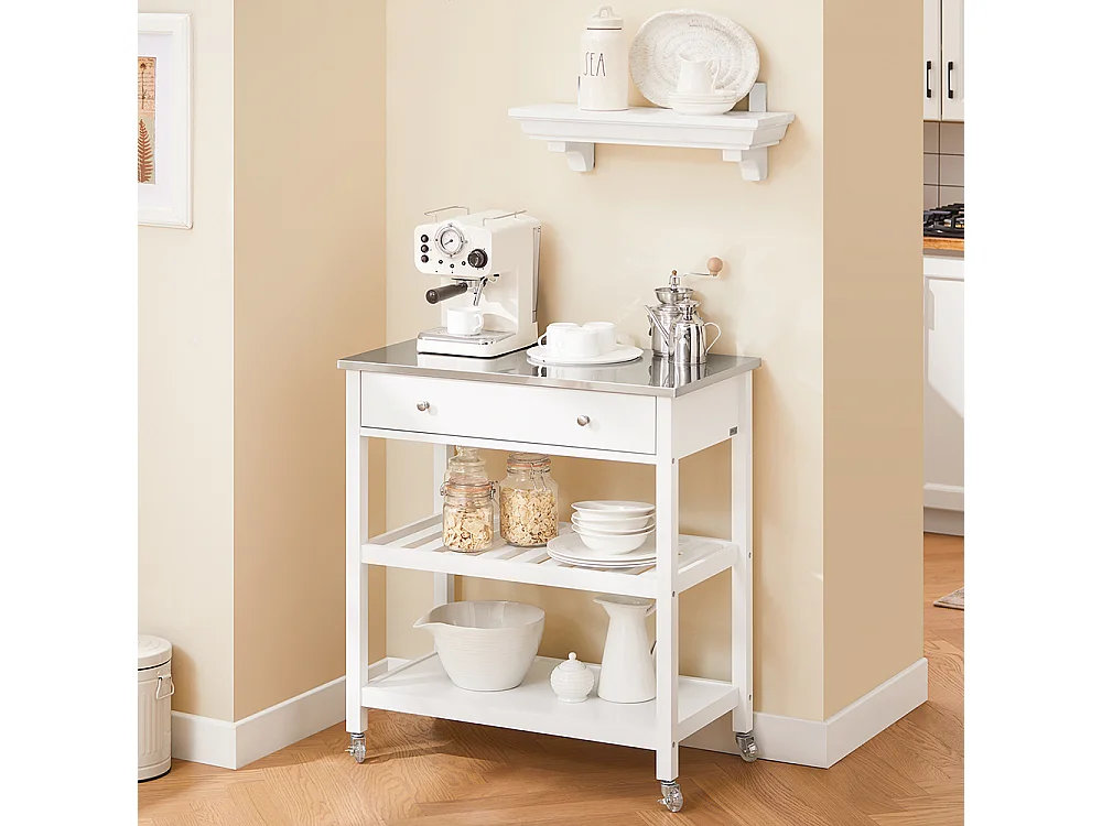 SoBuy Desserte de Cuisine Roulante avec Plateau Inox, Tiroirs et Étagères