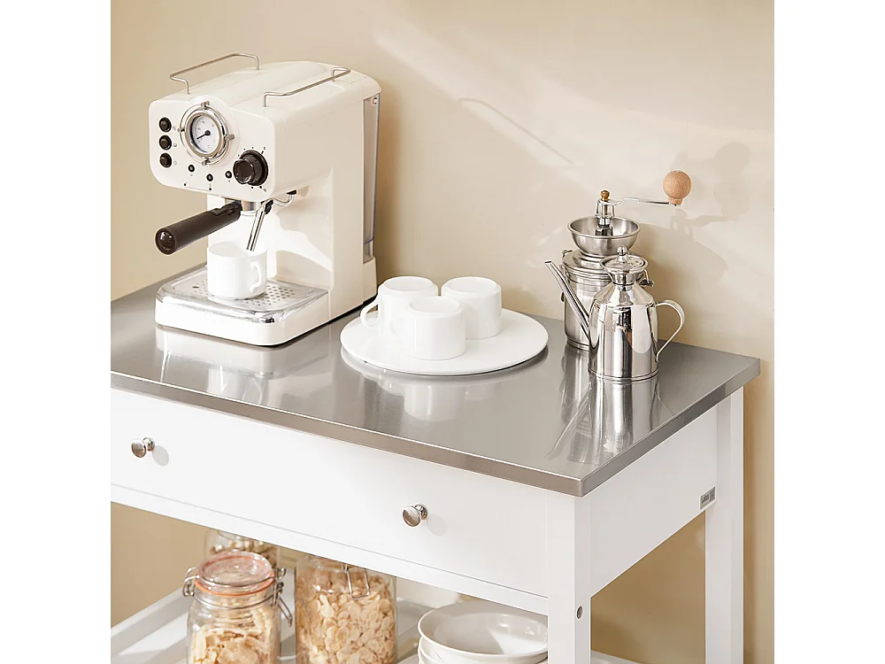 SoBuy Desserte de Cuisine Roulante avec Plateau Inox, Tiroirs et Étagères