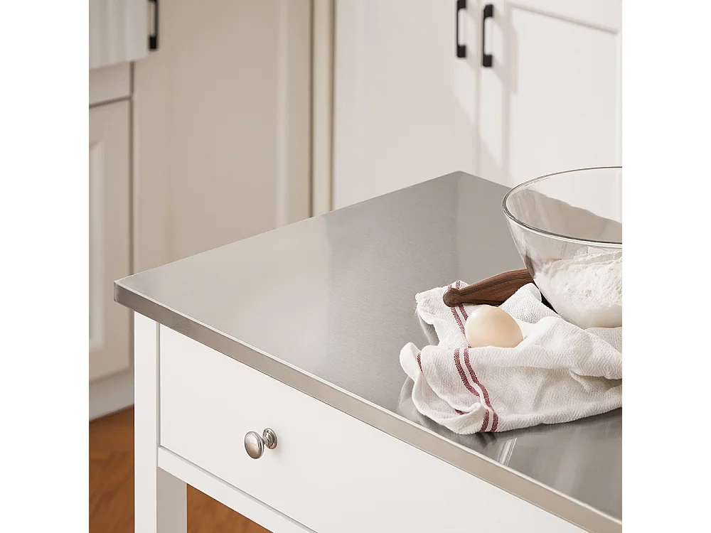 SoBuy Desserte de Cuisine Roulante avec Plateau Inox, Tiroirs et Étagères