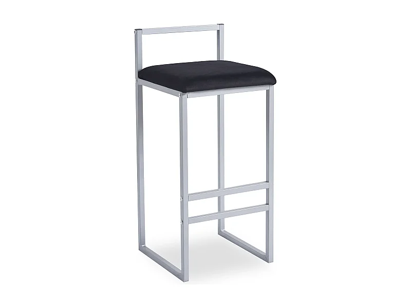 Tabouret de bar en métal Drakkar Argent et Velours Noir