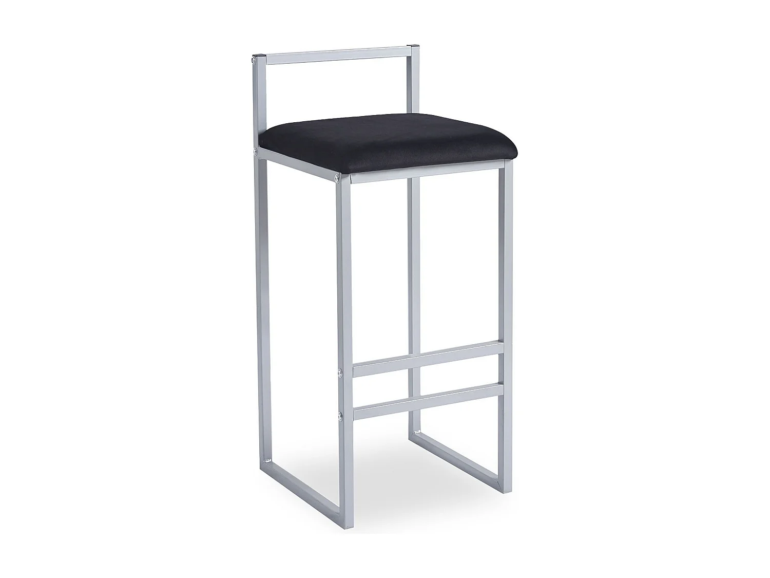 Tabouret de bar en métal Drakkar Argent et Velours Noir