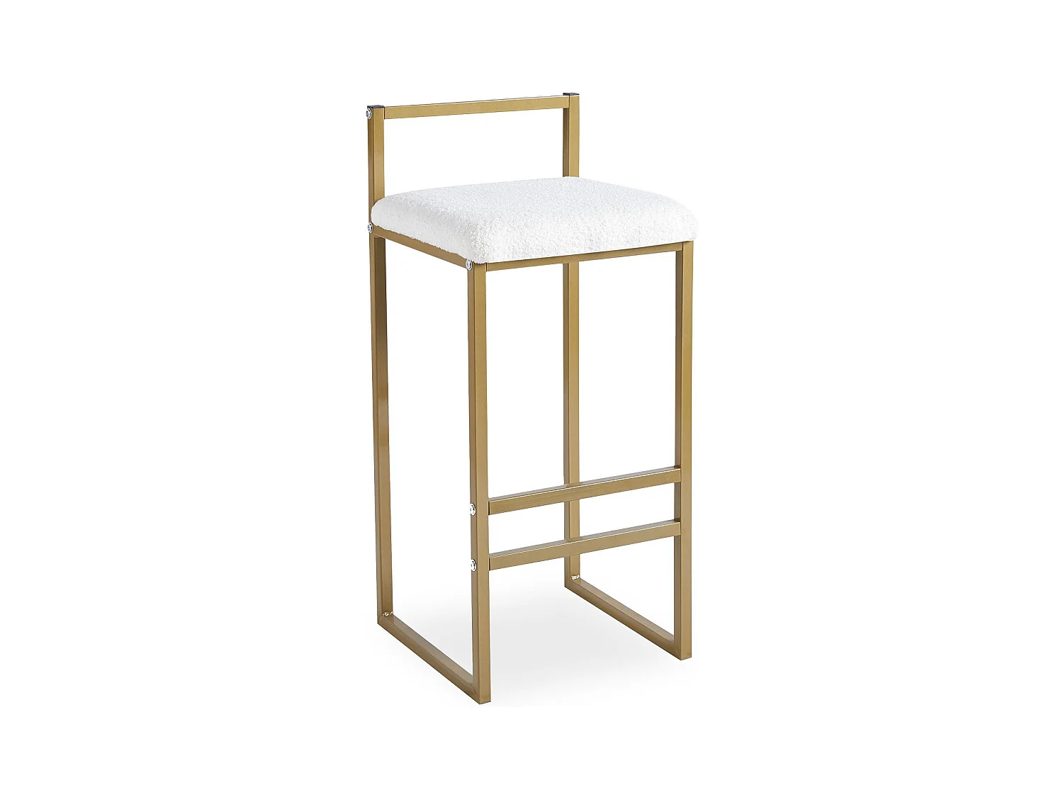 Tabouret de bar en métal Drakkar Or et Tissu bouclette Crème