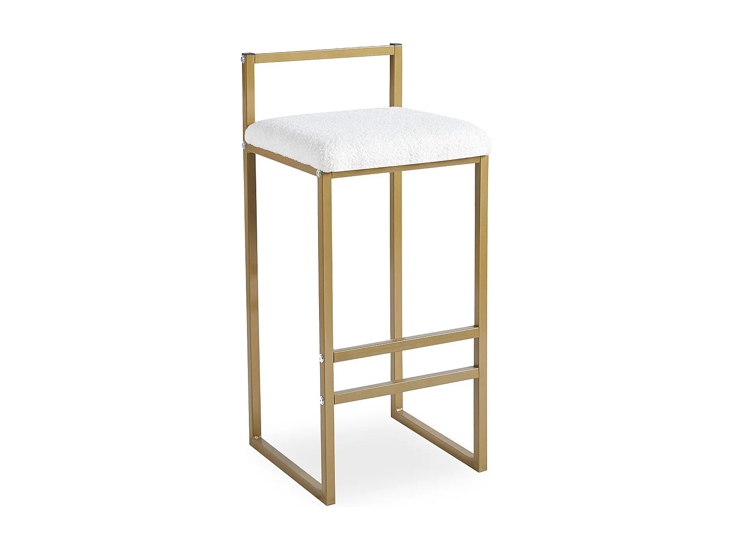 Tabouret de bar en métal Drakkar Or et Tissu bouclette Crème