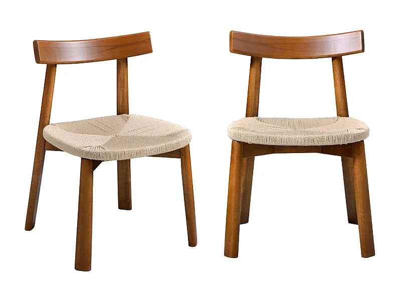 Silla escandinava de madera de hevea con asiento de cuerda, set de 2