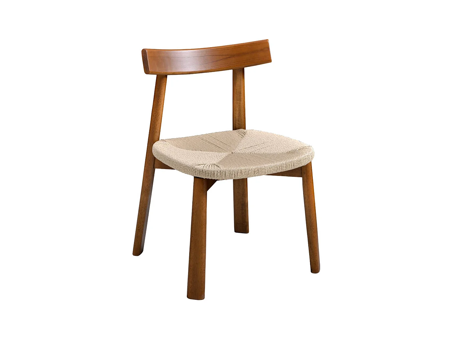 Lot de 2 chaises scandinaves en bois d'hévéa effet noyer et assise en corde beige