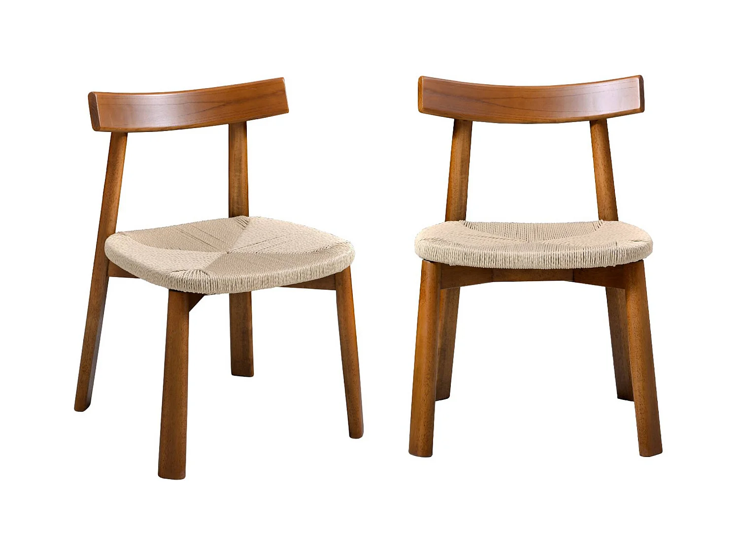 Silla escandinava de madera de hevea con asiento de cuerda, set de 2