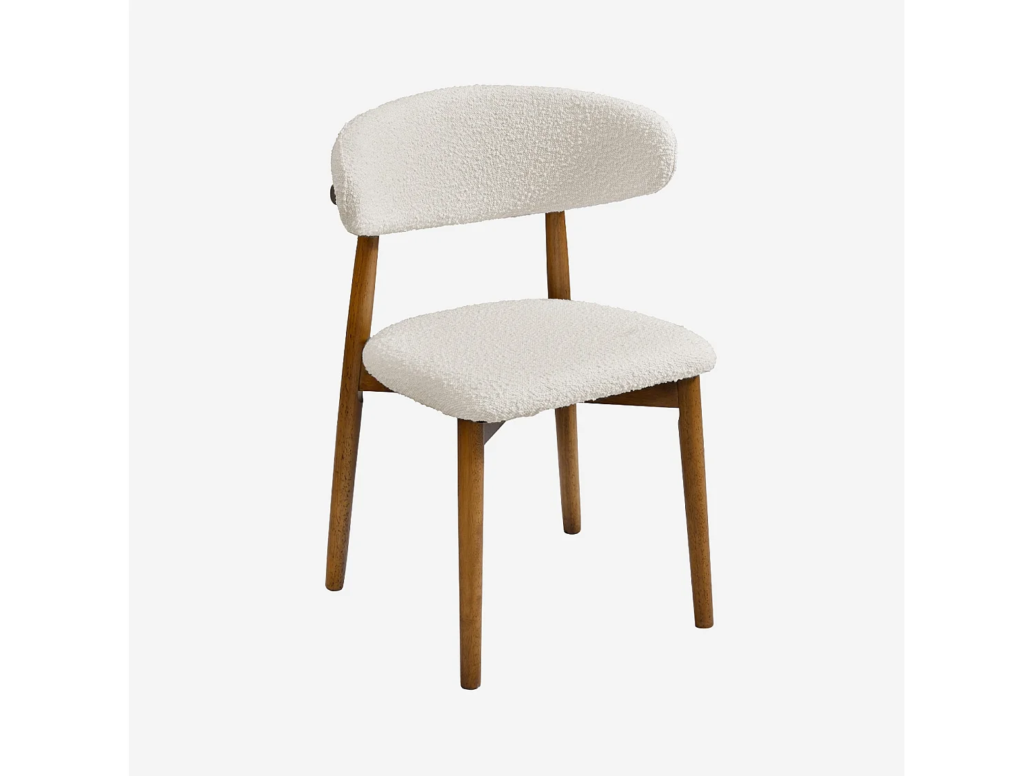 Lot de 2 chaises en bois d'hévéa effet noyer et tissu bouclette blanc crème