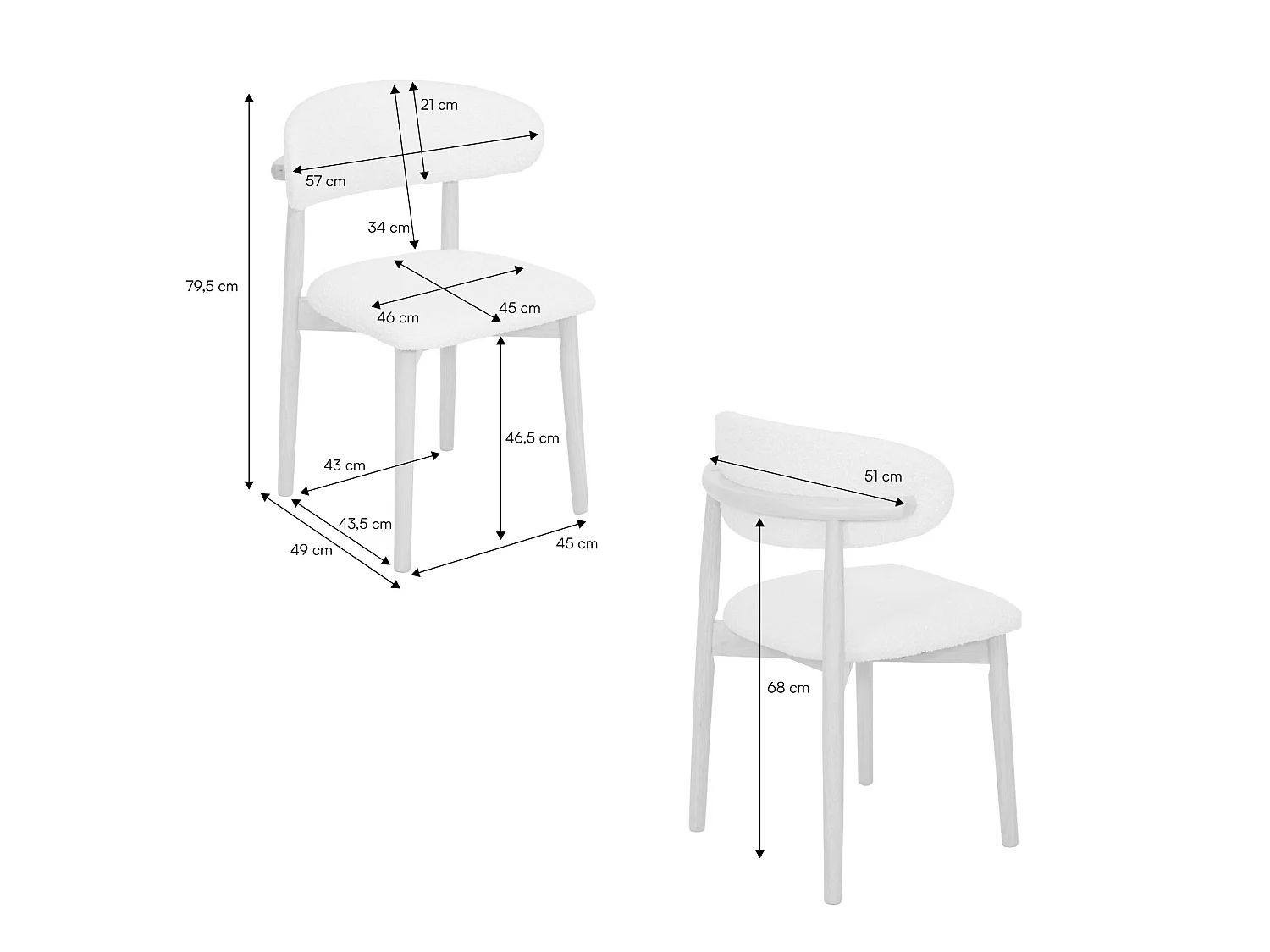 Silla de madera de hevea y tejido borreguito, set de 2 nogal
