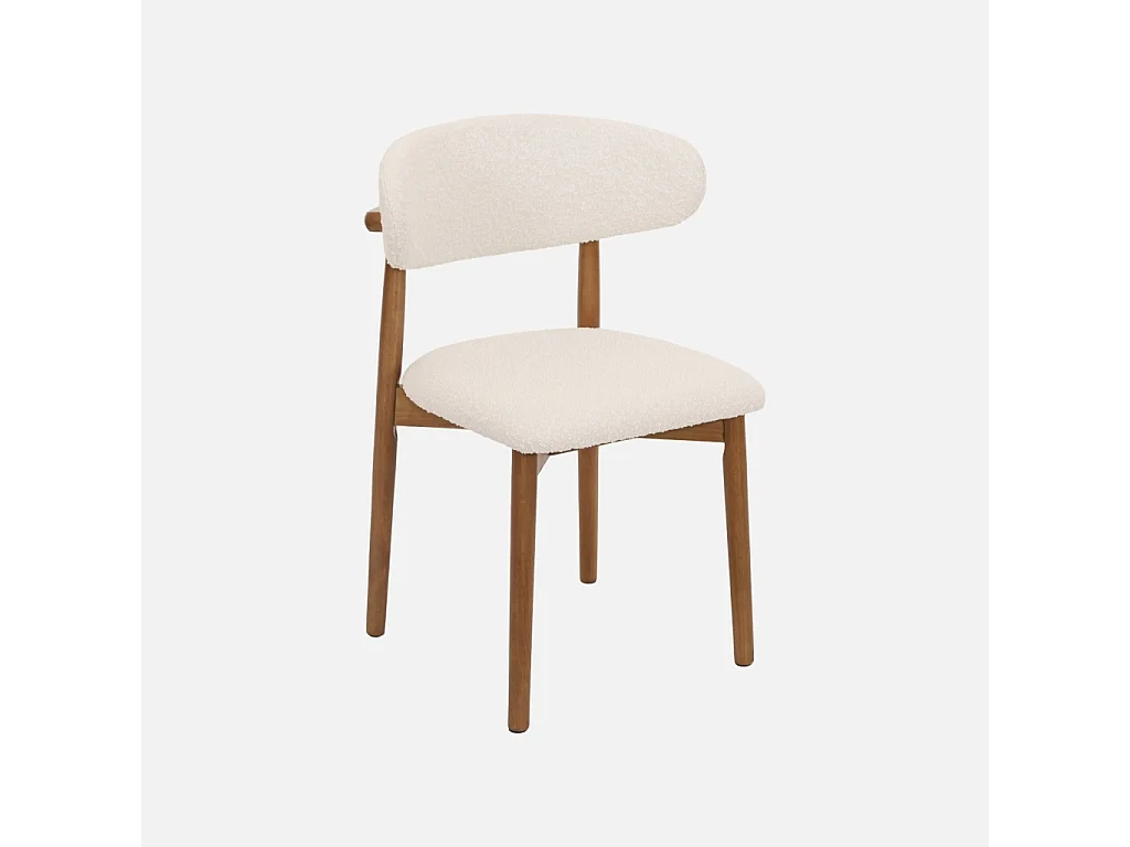 Silla de madera de hevea y tejido borreguito, set de 2 nogal