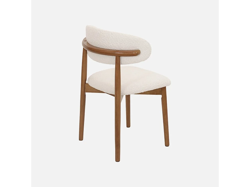 Silla de madera de hevea y tejido borreguito, set de 2 nogal
