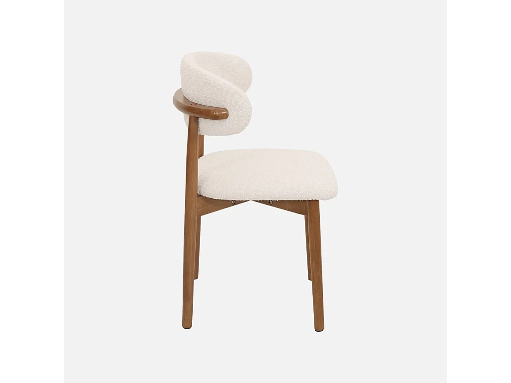 Silla de madera de hevea y tejido borreguito, set de 2 nogal