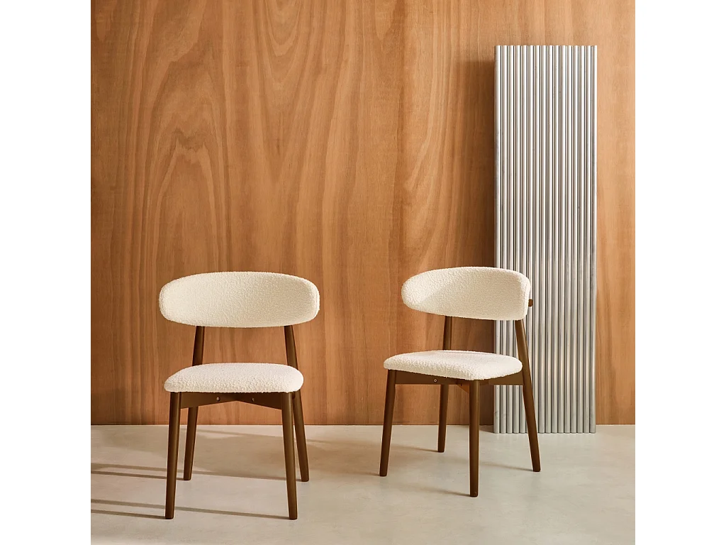 Silla de madera de hevea y tejido borreguito, set de 2 nogal
