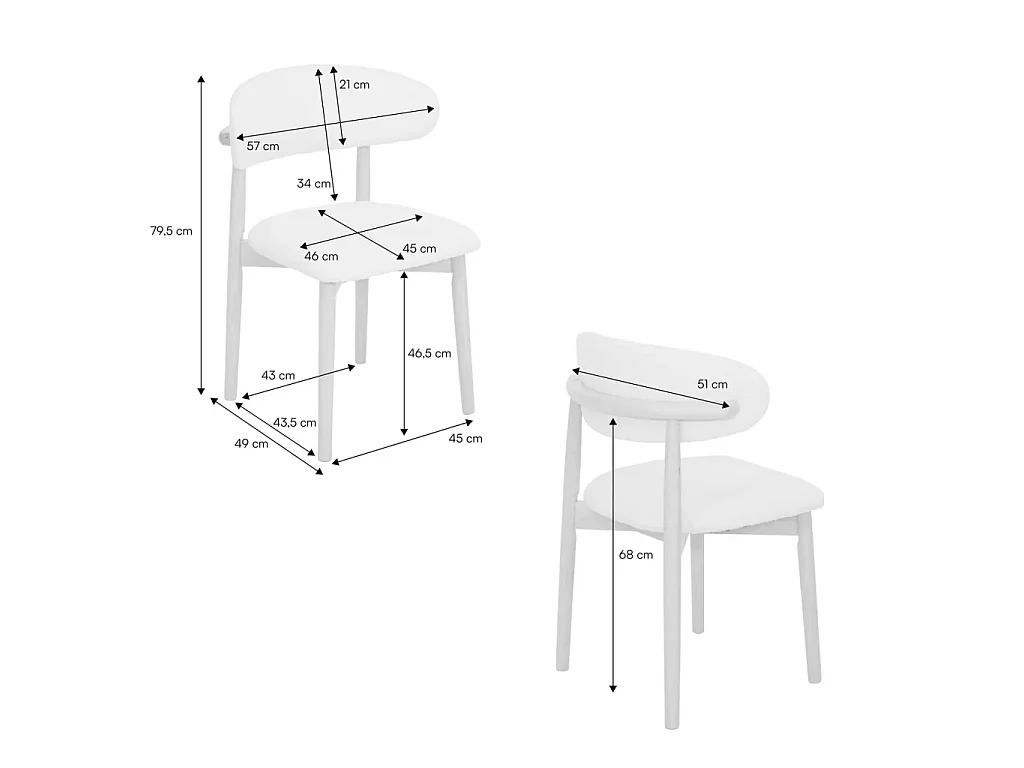 Silla de madera de hevea y tejido borreguito, set de 2 nogal