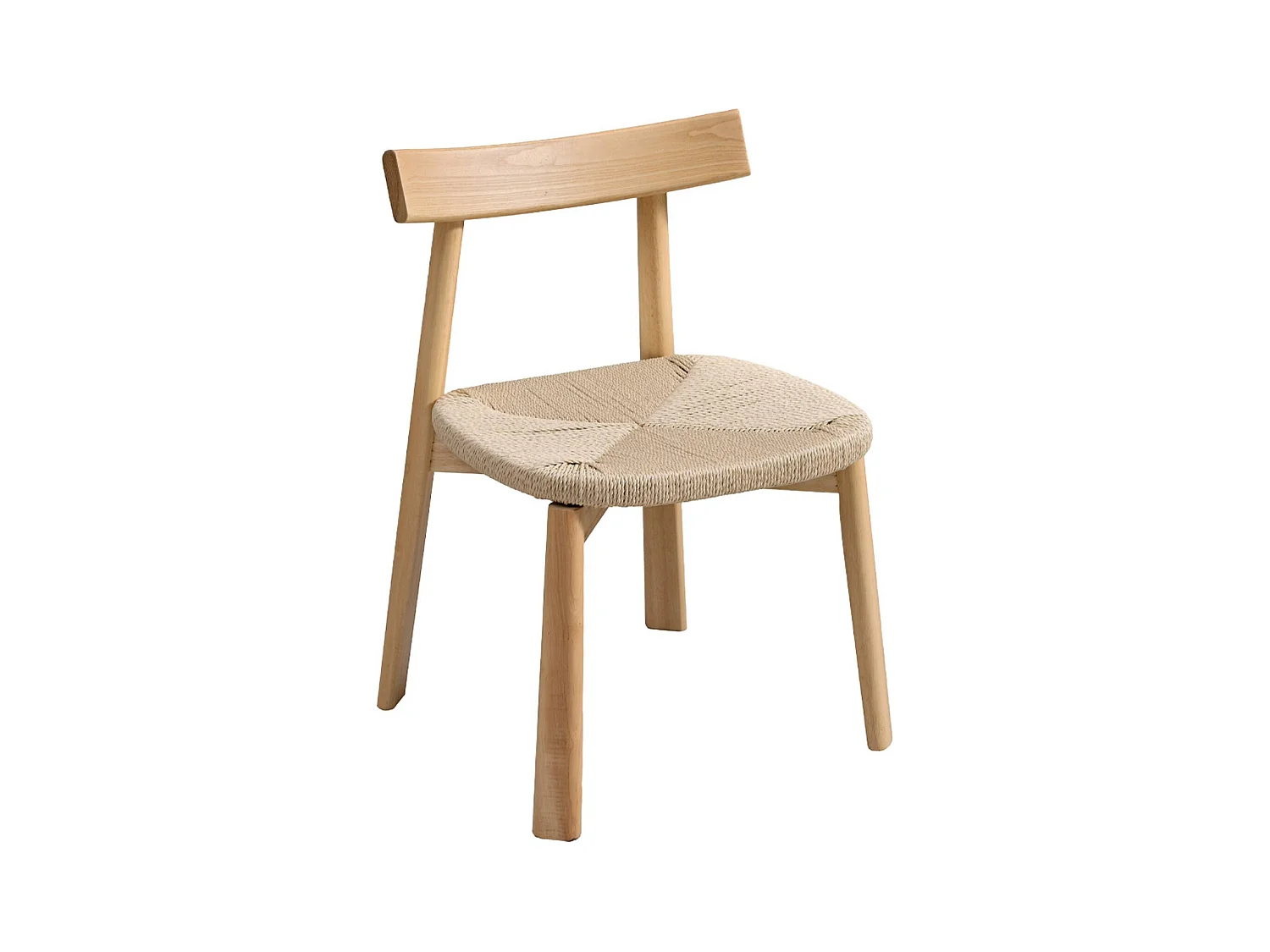 Lot de 2 chaises scandinaves en bois d'hévéa naturel et assise en corde beige