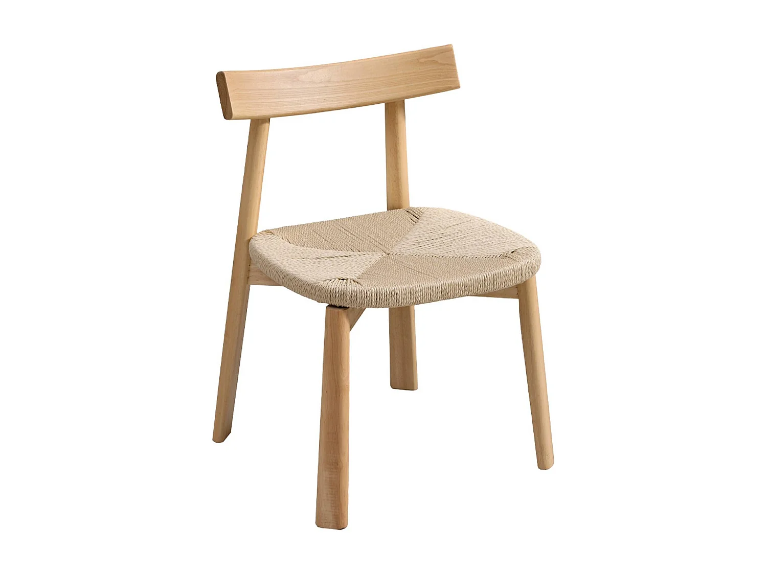 Silla escandinava de madera de hevea con asiento de cuerda, set de 2