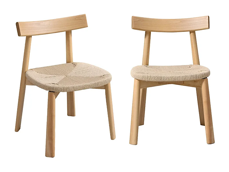 Silla escandinava de madera de hevea con asiento de cuerda, set de 2