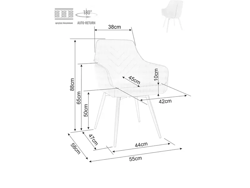 Chaise noire en velours pivotante avec retour automatique et ressorts LOTINDA