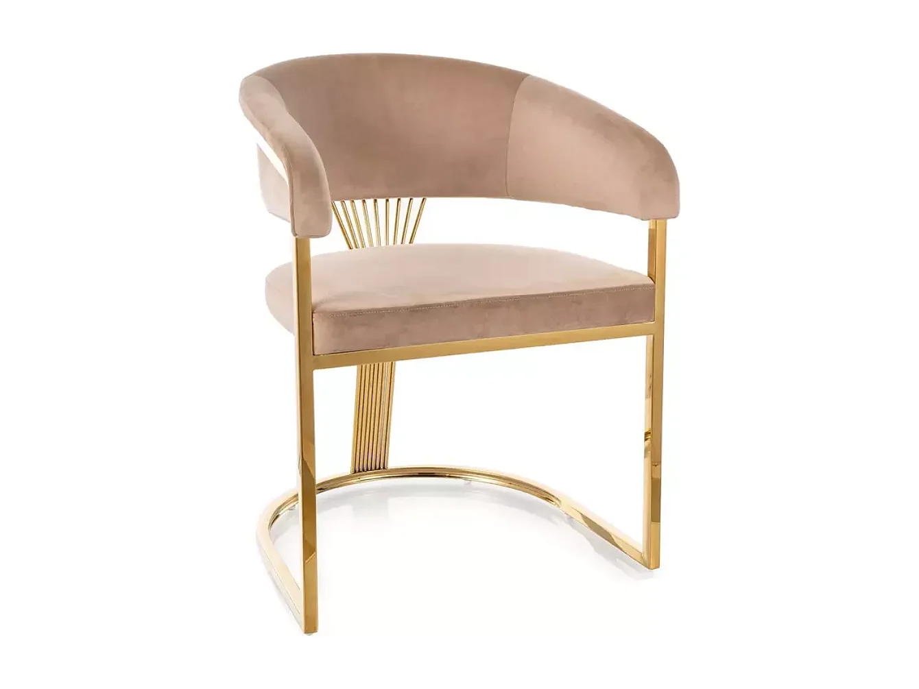 Chaise velours beige avec structure acier doré assise élégante et arrondie REINY