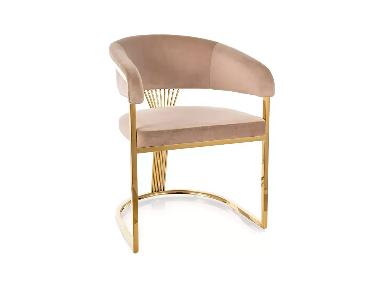 Chaise velours beige avec structure acier doré assise élégante et arrondie REINY