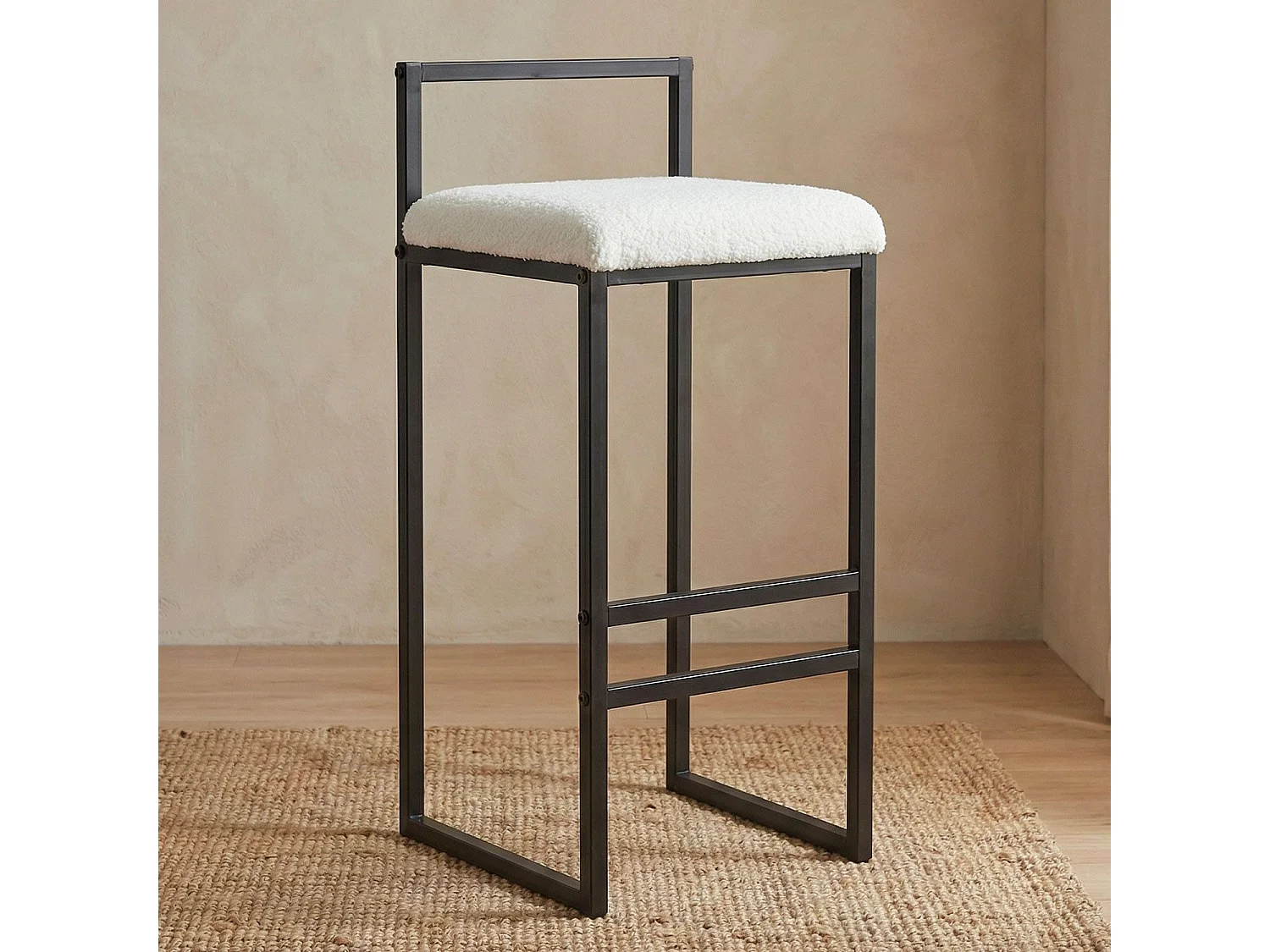 Tabouret de bar en métal Drakkar Noir et Tissu bouclette Crème