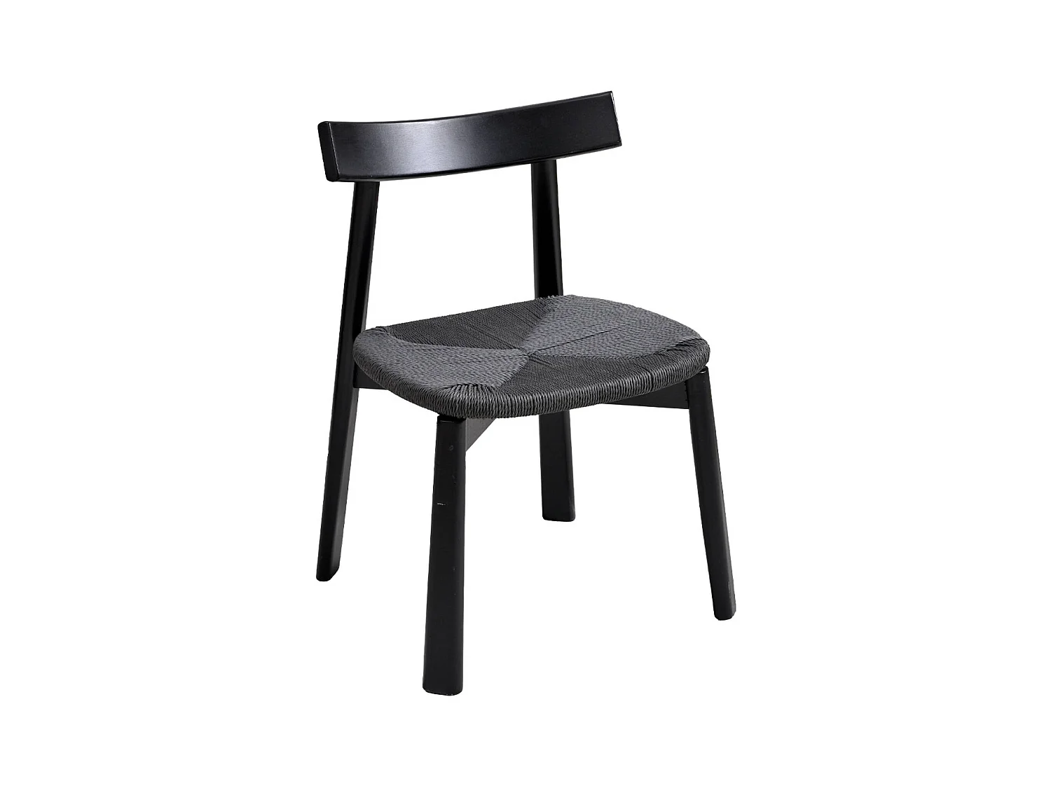Lot de 2 chaises scandinaves en bois d'hévéa noir et assise en corde noire