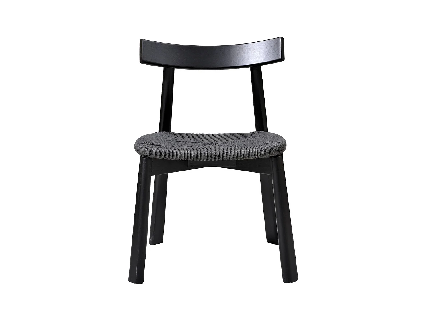 Lot de 2 chaises scandinaves en bois d'hévéa noir et assise en corde noire