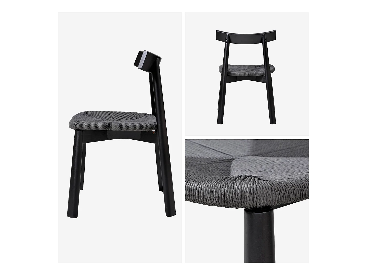 Silla escandinava de madera de hevea con asiento de cuerda, set de 2