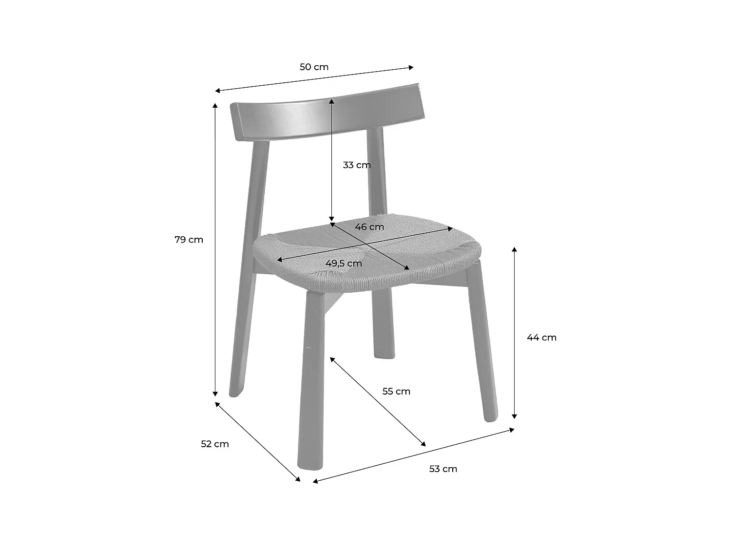 Silla escandinava de madera de hevea con asiento de cuerda, set de 2