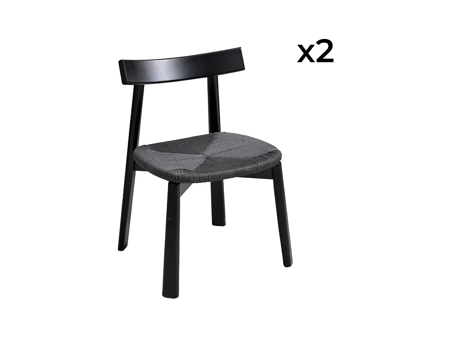 Silla escandinava de madera de hevea con asiento de cuerda, set de 2